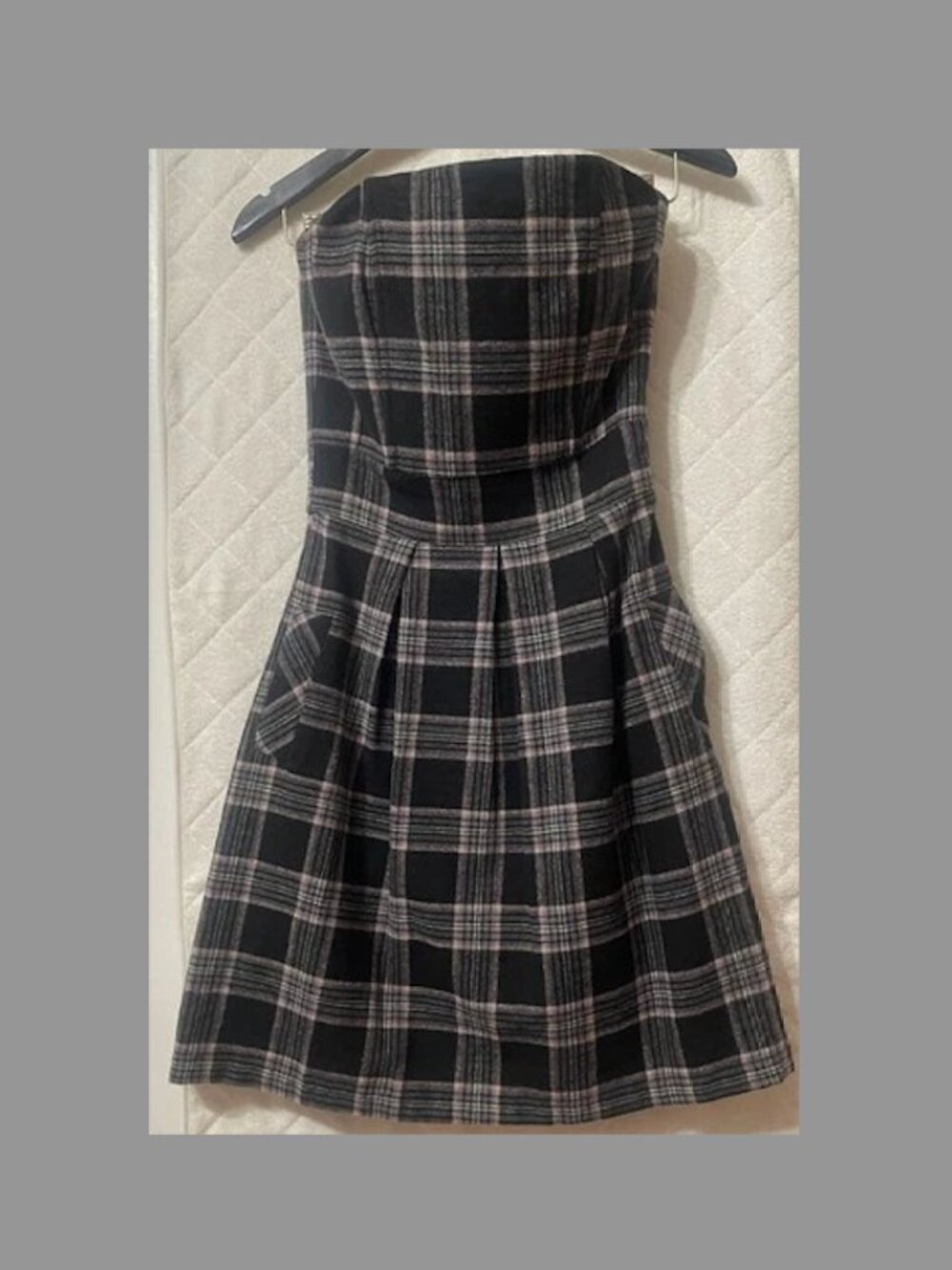 Vtg Y2K Necessary Objects Plaid Strapless Pleated Dress Wool Blend XS